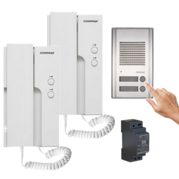 ZESTAW DOMOFONOWY COMMAX 2x UNIFON DP-2HPR(DC) + STACJA BRAMOWA DR-201AG + ZASILACZ MEAN WELL HDR-30-12 12VDC